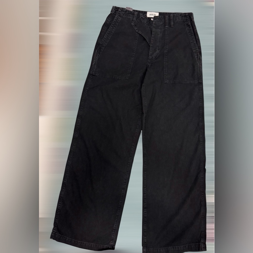 AGOLDE Black Wide Leg Utility Jeans